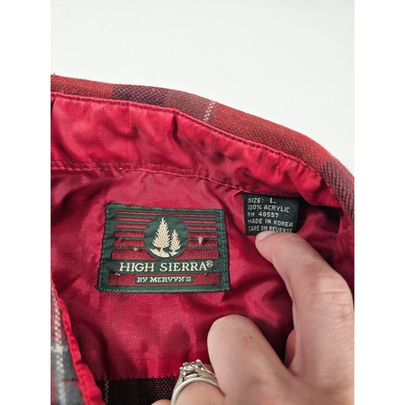 Vintage High Sierra by Mervyns red black plaid button up flannel L ^ - Picture 6 of 8